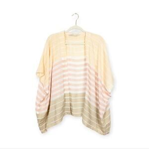 LOFT Pink Yellow Stripe Open Front Lightweight Kimono Cardigan